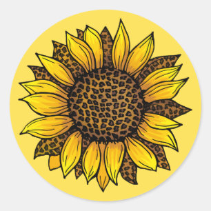 Leopard Print Sunflower Classic Round Sticker