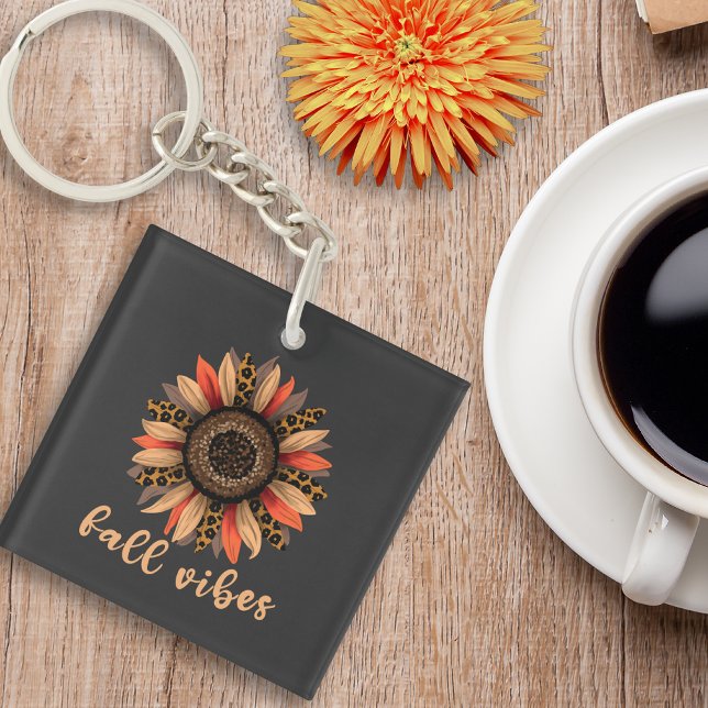 Leopard Print Sunflower Fall Vibes Boho Acrylic Key Ring (Creator Uploaded)