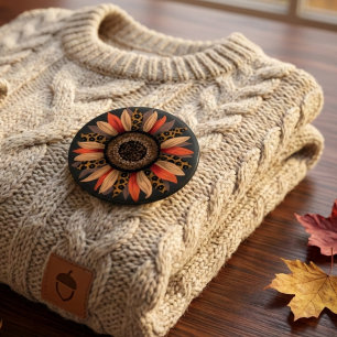 Leopard Print Sunflower Fall Vibes Boho Flair 7.5 Cm Round Badge