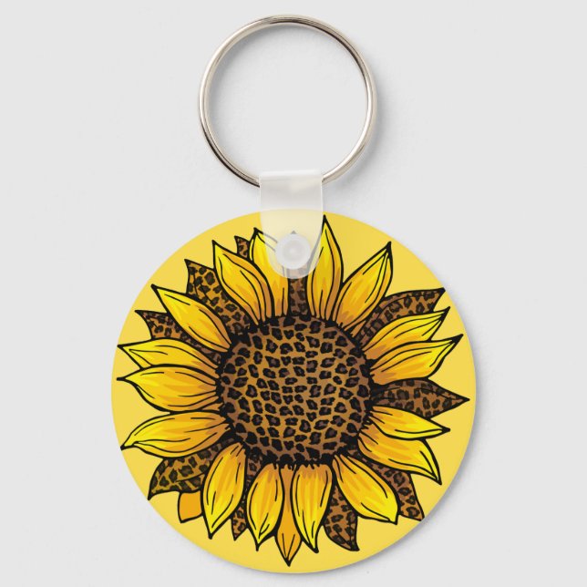 Leopard Print Sunflower Key Ring (Front)