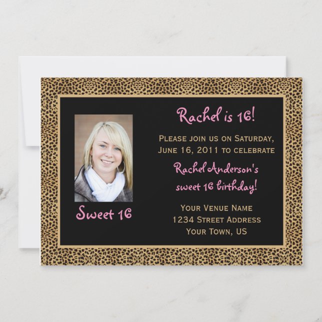 Leopard Print Sweet 16 Birthday Invitation (Front)