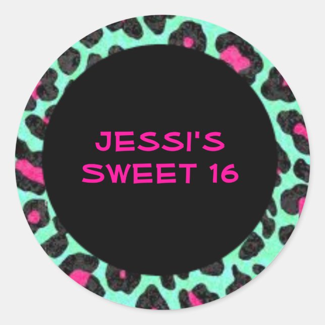 Leopard Print Sweet 16 Stickers (Front)