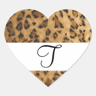 Leopard Print T monogram initials merchandise Heart Sticker