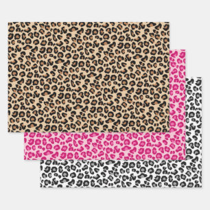 Leopard Print, Tan, Pink, Black & White Wrapping Paper Sheet