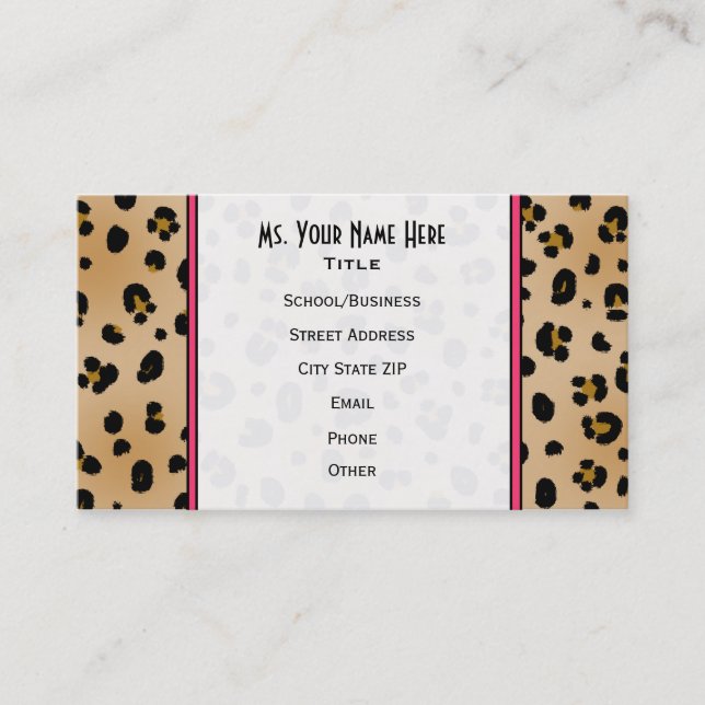 Leopard Print Teacher Fashion Business Card (Front)