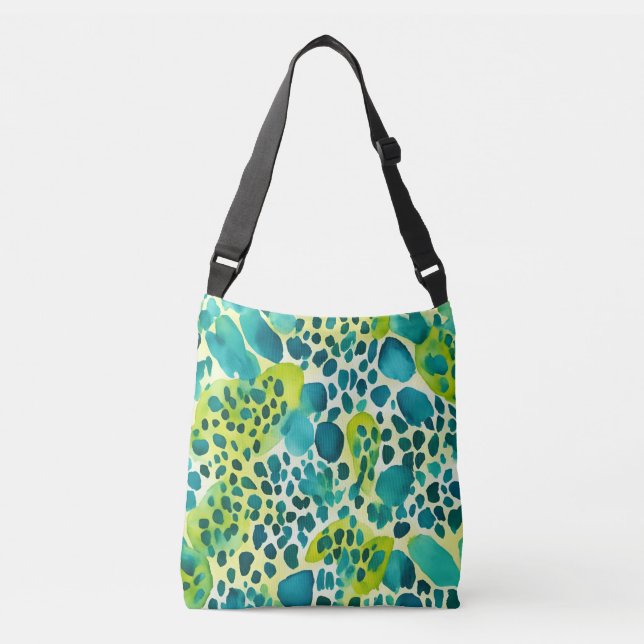 Leopard Print Teal Blue Green Crossbody Bag (Front)