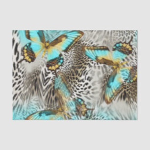 Leopard Print & Teal Butterflies Tissue Paper