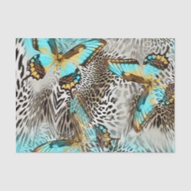 Leopard Print & Teal Butterflies Tissue Paper (Front)