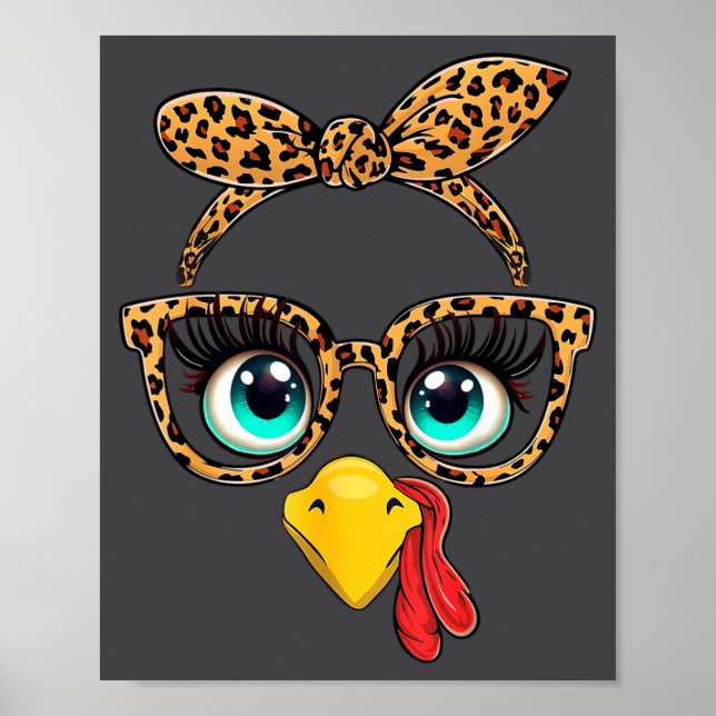 Leopard Print Thanksgiving Funny Turkey Face Gles  (Front)