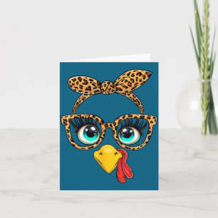 Leopard Print Thanksgiving Funny Turkey Face Gles Card