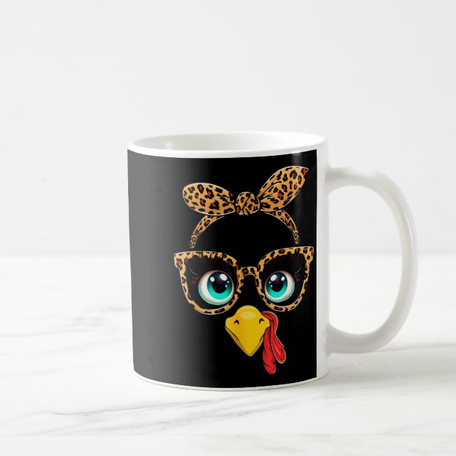 Leopard Print Thanksgiving Funny Turkey Face Gles  Coffee Mug (Right)
