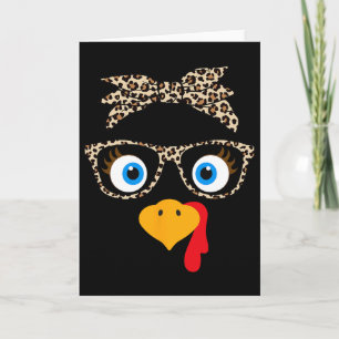 Leopard Print Thanksgiving Turkey Face Gles Women Card