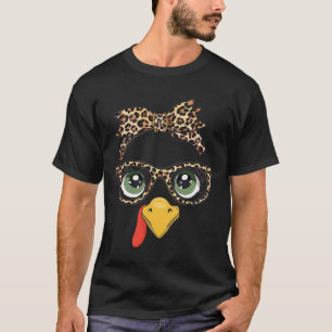 Leopard Print Thanksgiving Turkey Face Gles Women T-Shirt