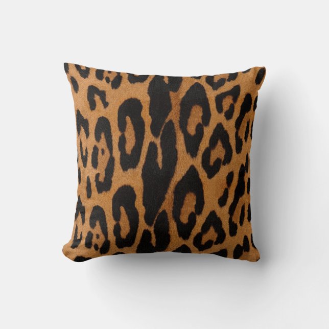 Leopard Print Throw Pillow, Safari Camel & Black Cushion (Front)