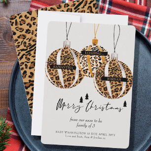Leopard Print Tree Ornaments Christmas Pregnancy Holiday Card