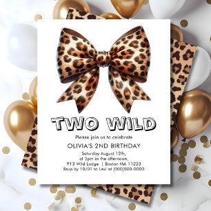 Leopard Print Two Wild Bow 2nd Birthday Invitation