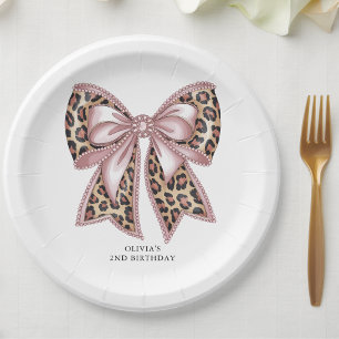 Leopard Print Two Wild Bow 2nd Birthday  Paper Plate