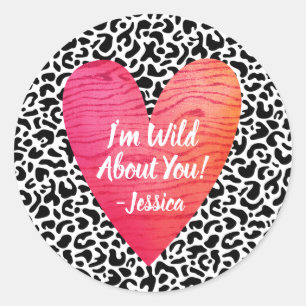 Leopard Print Valentines Day Kids Classic Round Sticker
