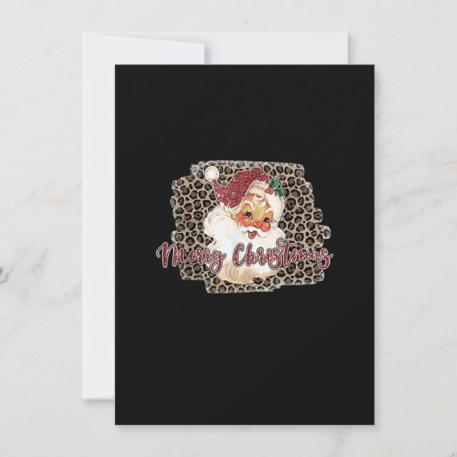 Leopard Print Vintage 70s Santa Merry Christmas Invitation (Front)