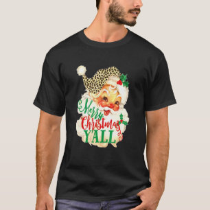 Leopard Print Vintage 70s Santa Merry Christmas Y' T-Shirt