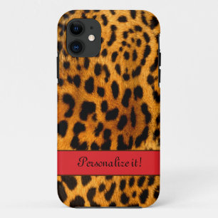 Leopard Print, w/Red - Personalised iPhone5 case