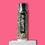 Leopard Print Water Bottle<br><div class="desc">A fun leopard print covers this water bottle personalised with your name printed vertically in chic lettering on black on both sides.</div>