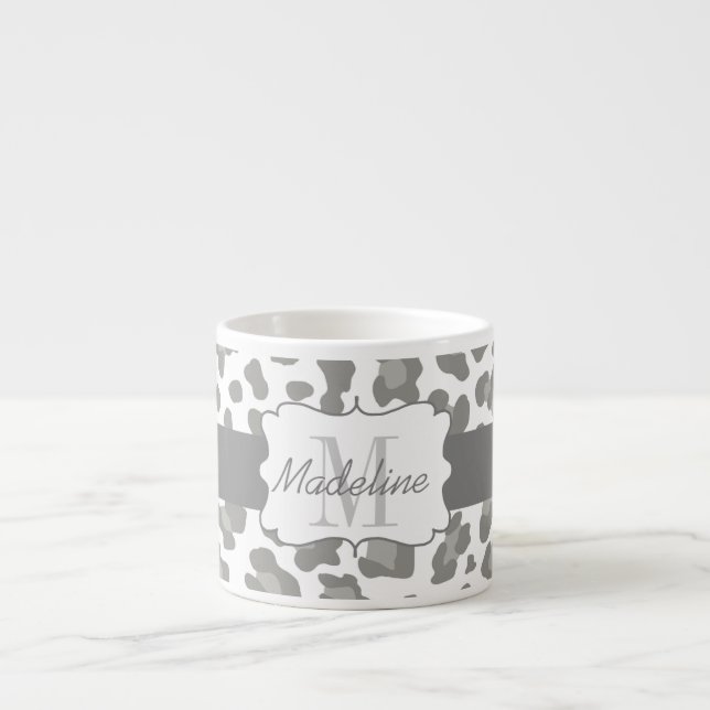 Leopard Print White and Grey Espresso Mug (Front)