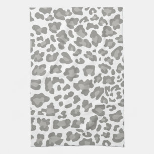 Leopard Print White and Grey Tea Towel