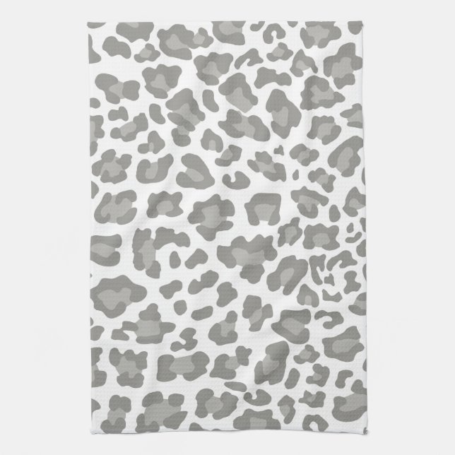 Leopard Print White and Grey Tea Towel (Vertical)