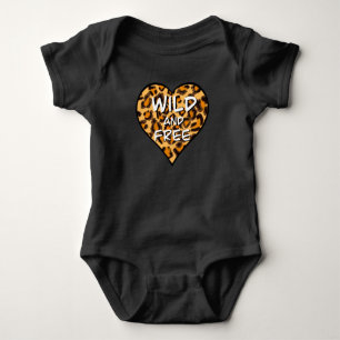 Leopard print wild and free heart Love T-Shirt Baby Bodysuit