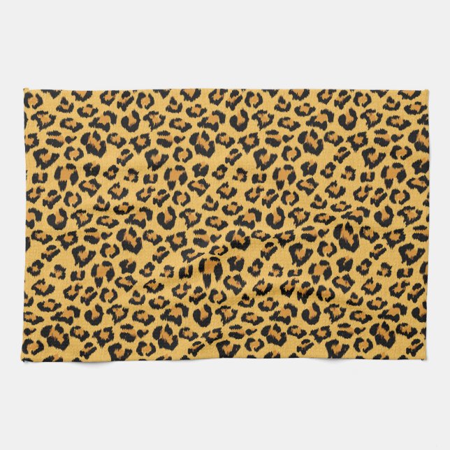 Leopard Print Wild Cat Pattern in Natural Colours Tea Towel (Horizontal)