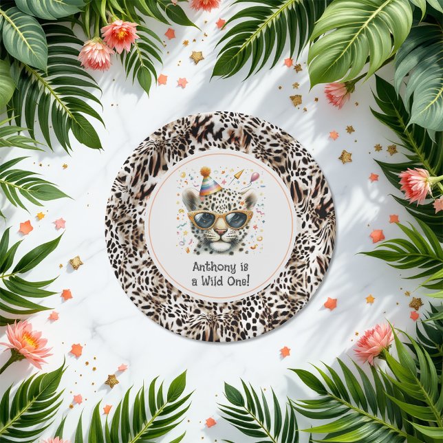 Leopard Print "Wild One" Animal Birthday Party Paper Plate (Leopard Print "Wild One" Animal Birthday Party Paper Plates)