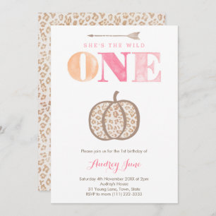 Leopard Print Wild One Pumpkin 1st Birthday Party Invitation