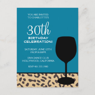 leopard print wine birthday invitation