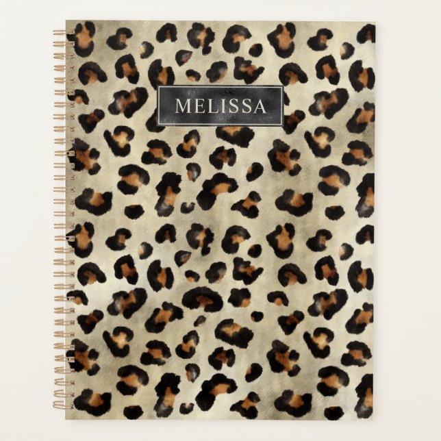 Leopard Print With Black Faux Foil And Name Planner (Front)