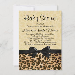 Leopard Print with Bow Girl Baby Shower Invitation