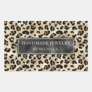 Leopard Print With Faux Black Foil And Custom Text Rectangular Sticker
