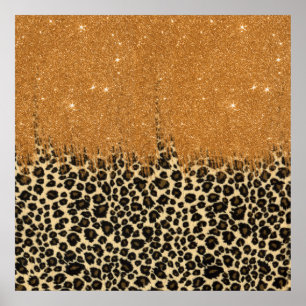 Leopard Print with Gold Faux Glitter Brush Stroke