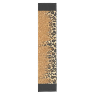 Leopard Print with Gold Faux Glitter Brush Stroke Short Table Runner