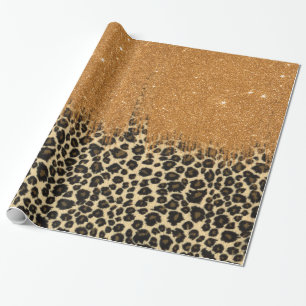 Leopard Print with Gold Faux Glitter Brush Stroke Wrapping Paper