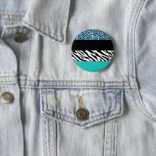 Leopard Print, Zebra Print, Animal Print, Blue 6 Cm Round Badge