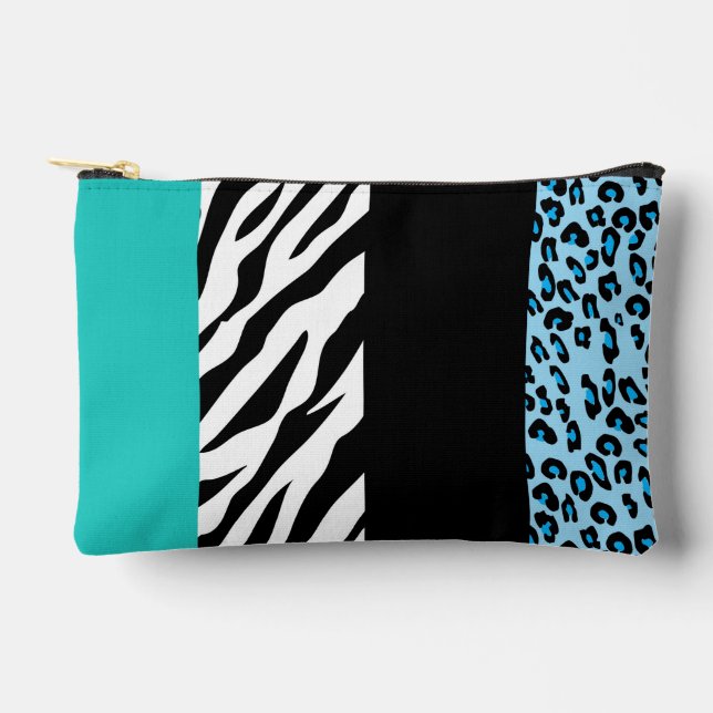 Leopard Print, Zebra Print, Animal Print, Blue Accessory Pouch (Front)