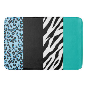 Leopard Print, Zebra Print, Animal Print, Blue Bath Mat
