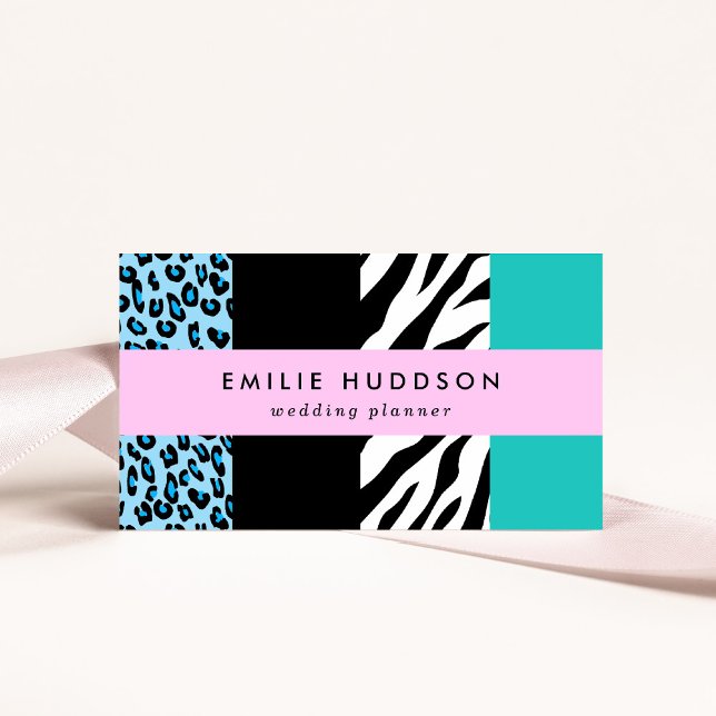 Leopard Print, Zebra Print, Animal Print, Blue Business Card (Creator Uploaded)