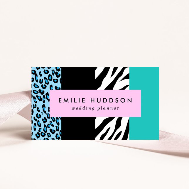 Leopard Print, Zebra Print, Animal Print, Blue Business Card (Creator Uploaded)