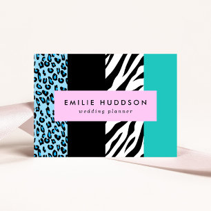 Leopard Print, Zebra Print, Animal Print, Blue Business Card