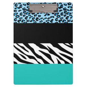 Leopard Print, Zebra Print, Animal Print, Blue Clipboard