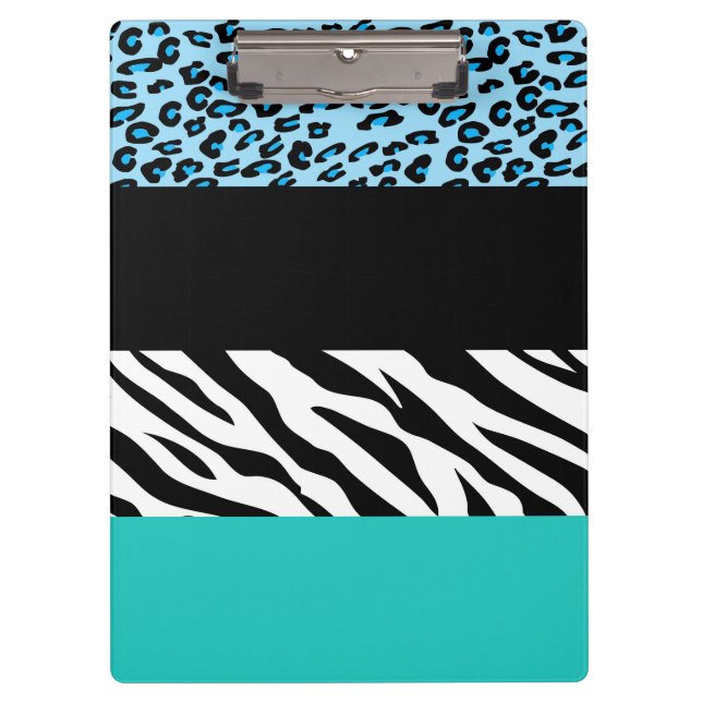 Leopard Print, Zebra Print, Animal Print, Blue Clipboard (Front)