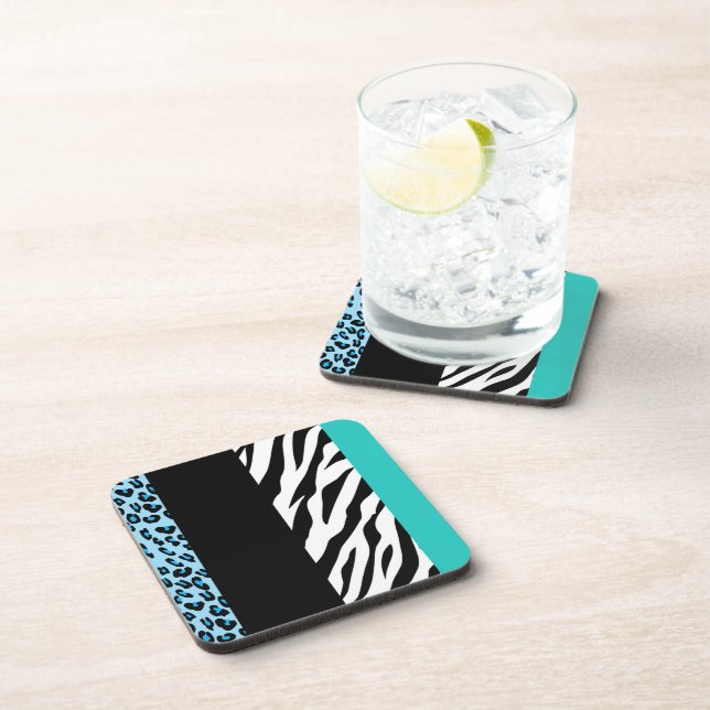 Leopard Print, Zebra Print, Animal Print, Blue Coaster (Right Side)