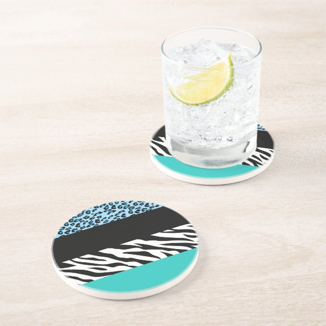 Leopard Print, Zebra Print, Animal Print, Blue Coaster (Side)